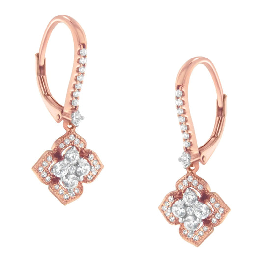 10K Rose Gold 3/4 Cttw Diamond Flower Drop Dangle Earring (I-J Color, I1-I2 Clarity) WEM Support (www.WEM.support)