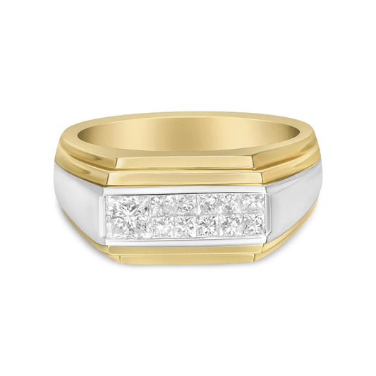 14K Yellow and White Gold 1.00 Cttw Princess-Cut Diamond Modern Gent's Band (G-H Color, SI1-SI2 Clarity) - Size 10 WEM Support (www.WEM.support)
