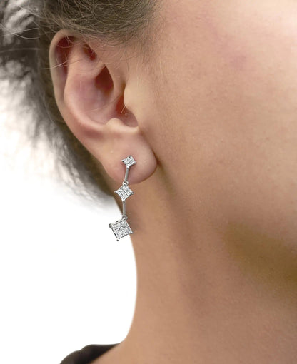 14K White Gold 1 cttw Princess Cut Diamond Earrings (G-H, VS1-VS2) WEM Support (www.WEM.support)
