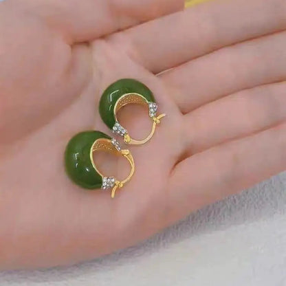 Tall And Elegant High Sense Red Green Dripping Oil Rhinestone Earrings WEM Support (www.WEM.support)