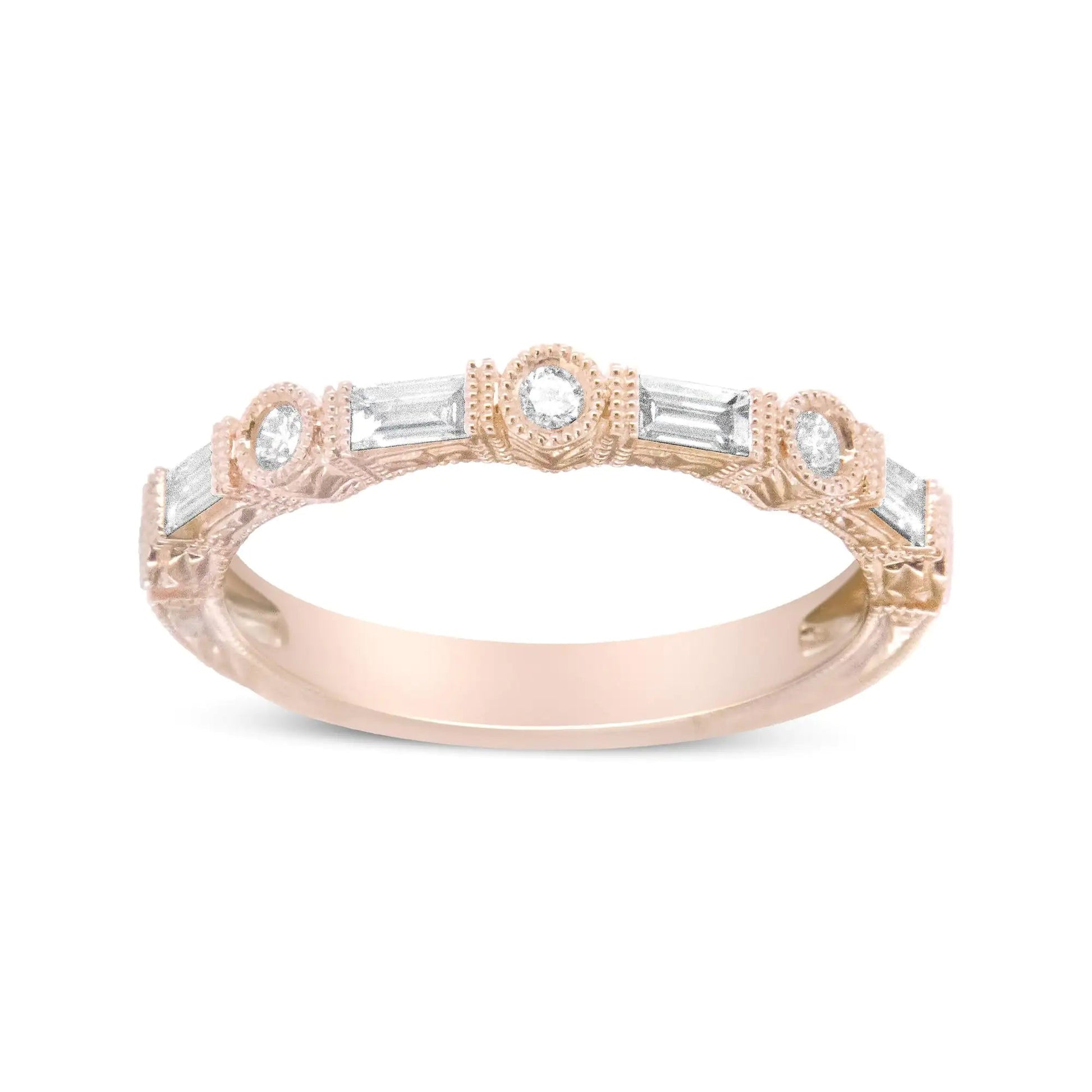 14K Rose Gold 3/8 Cttw Baguette and Round Diamond Bridal Band - (H-I Color, VS1-VS2 Clarity) WEM Support (www.WEM.support)
