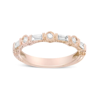 14K Rose Gold 3/8 Cttw Baguette and Round Diamond Bridal Band - (H-I Color, VS1-VS2 Clarity) WEM Support (www.WEM.support)