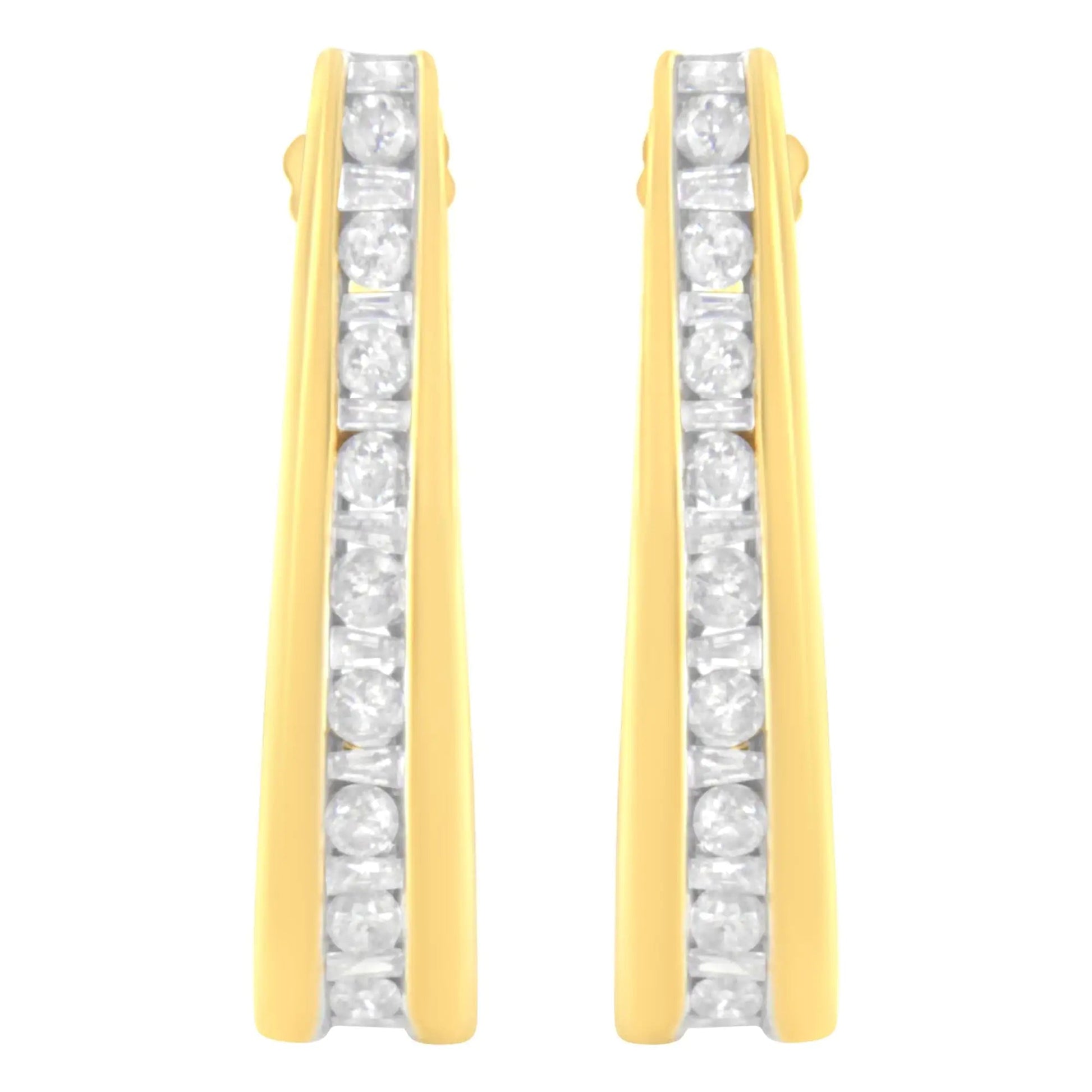10K Yellow Gold 1 cttw Channel Set Diamond J-Hoop Earrings (H-I Clarity, I1-I2 Color) WEM Support (www.WEM.support)