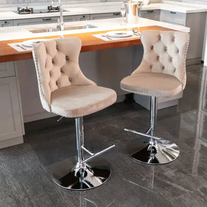 Swivel Velvet Barstools Adjusatble Seat Height From 25-33 Inch Khaki,Set Of 2 WEM Support (www.WEM.support)