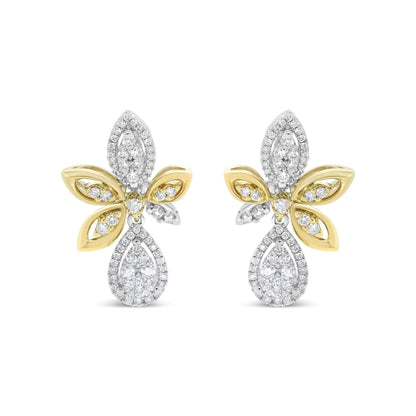 14K White and Yellow Gold 1.00 Cttw Round Pave-Set Diamond Teardrop and Marquise Shape Drop Dangle Earrings (H-I Color, SI1-SI2 Clarity) WEM Support (www.WEM.support)