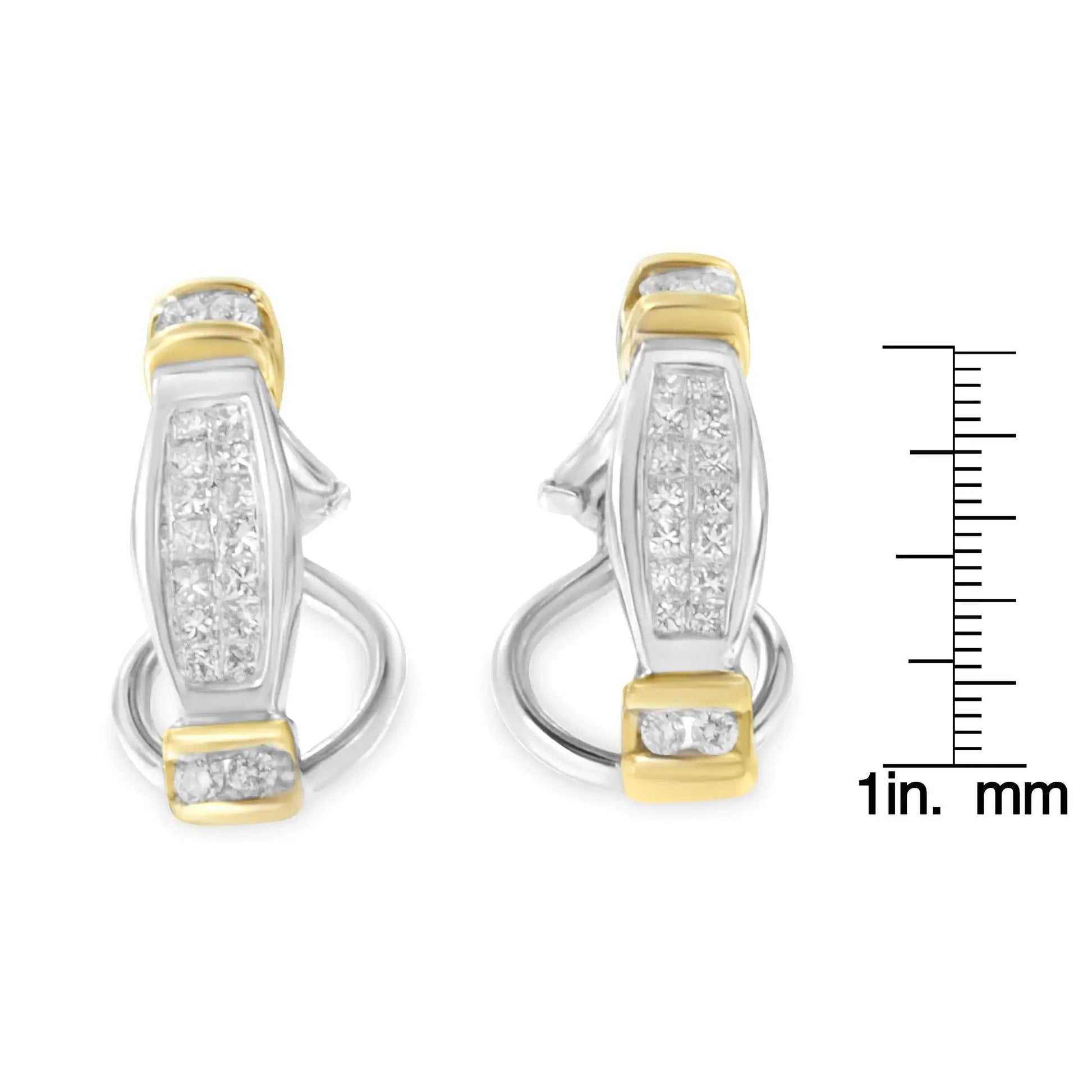 14K Two-Toned Gold Round and Princess Cut Diamond Earrings (0.5 cttw, H-I Color, SI2-I1 Clarity) WEM Support (www.WEM.support)