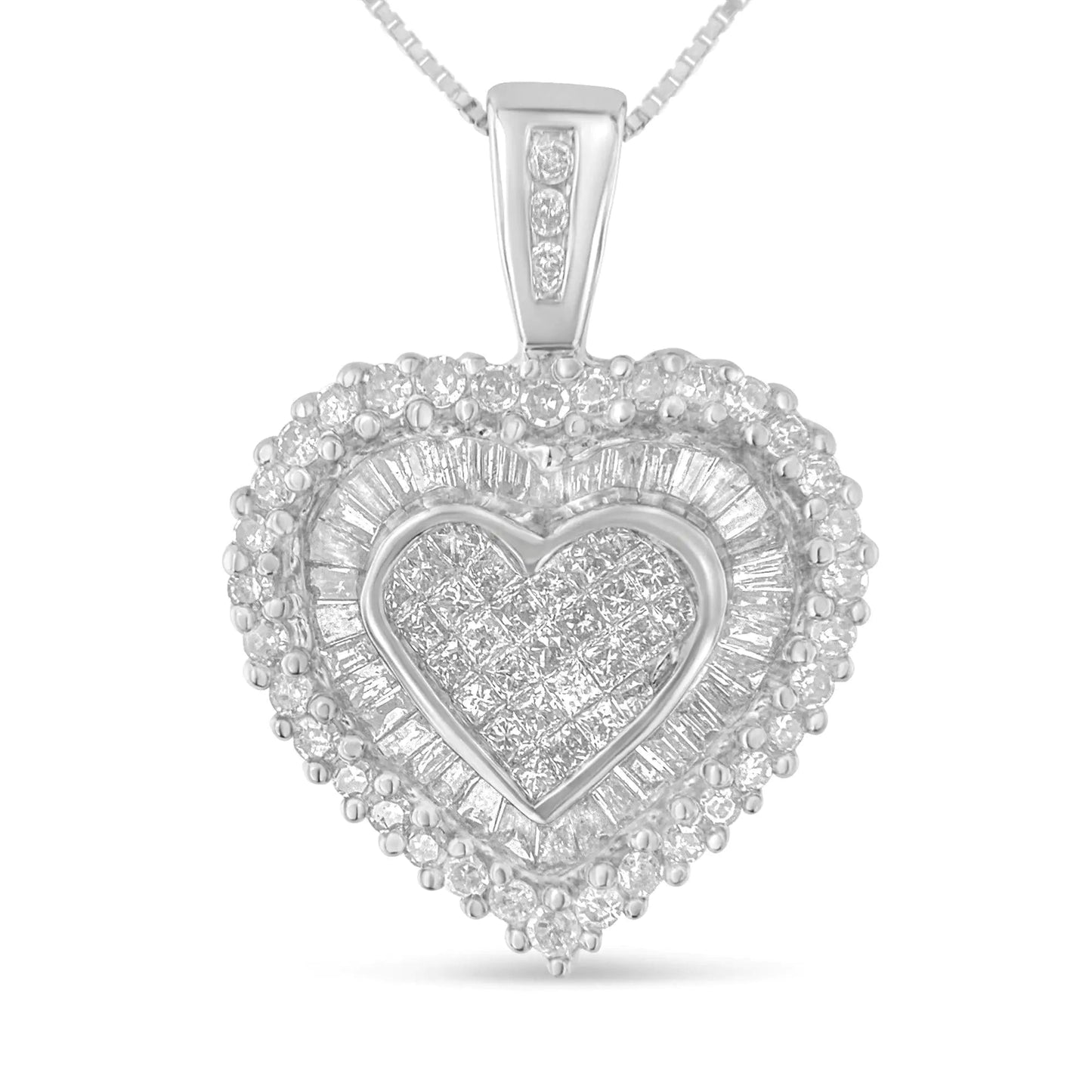 10K White Gold 1 cttw Multi Cut 1 cttw Diamond Heart Pendant Necklace (H-I, I1-I2) WEM Support (www.WEM.support)