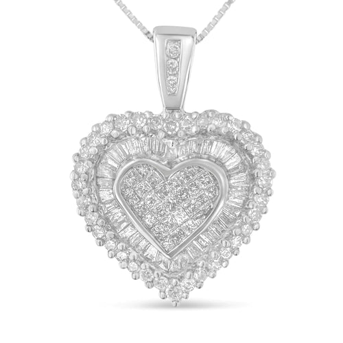10K White Gold 1 cttw Multi Cut 1 cttw Diamond Heart Pendant Necklace (H-I, I1-I2) WEM Support (www.WEM.support)