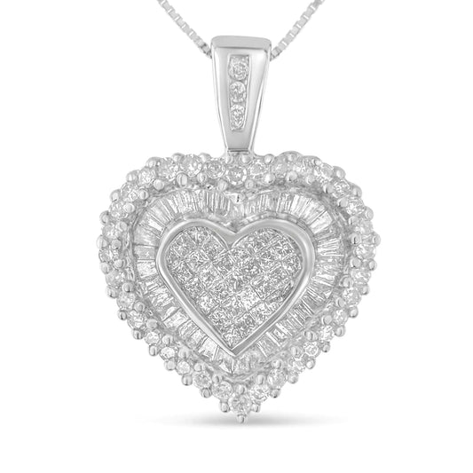 10K White Gold 1 cttw Multi Cut 1 cttw Diamond Heart Pendant Necklace (H-I, I1-I2) WEM Support (www.WEM.support)