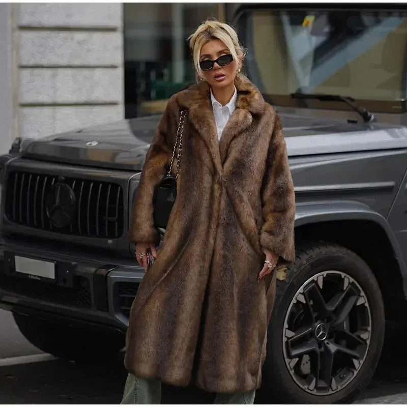 Women's Winter Warm Long Imitation Mink Coat WEM Support (www.WEM.support)