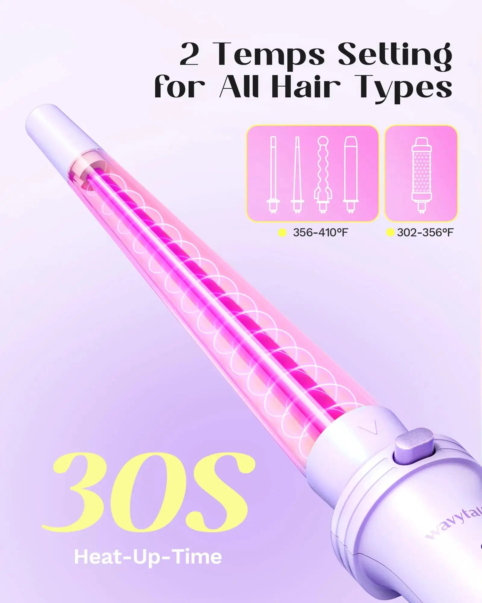 Wavytalk 5 in 1 Curling Iron,Curling Wand Set with Curling Brush and 4 Interchangeable Ceramic Curling Wand(0.5”-1.25”),Instant Heat Up,Include Heat Protective Glove & 2 Clips (Purple) Curling Wand （0.5"-1.25" ） Purple Lavender My Store