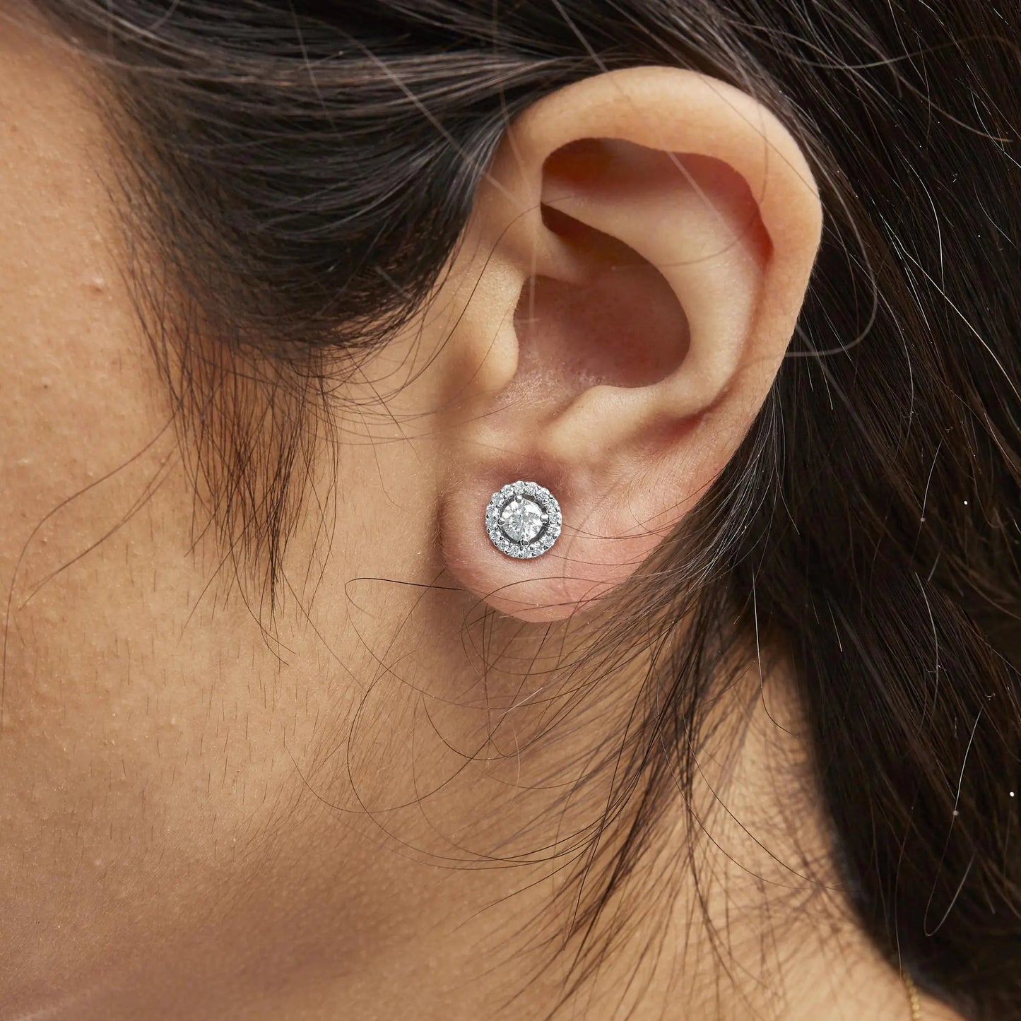 14K White Gold 3/4 Cttw Lab Grown Diamond Solitaire With Halo Stud Earrings (G-H Color, VS2-SI1 Clarity) WEM Support (www.WEM.support)