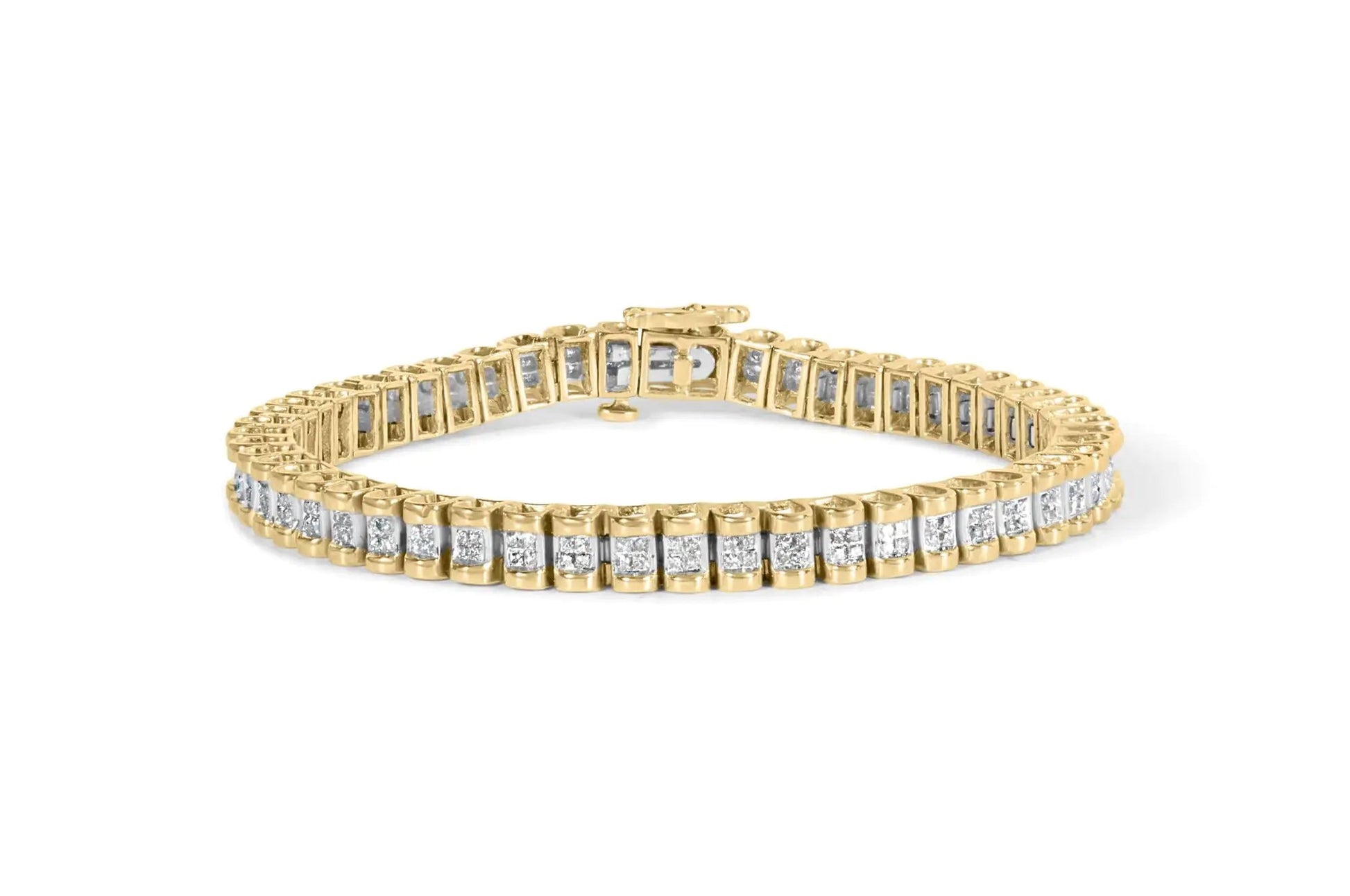 14K Yellow Gold 2.00 Cttw Princess-Cut Diamond Classic Link 7" Bracelet (I-J Color, I1-I2 Clarity) WEM Support (www.WEM.support)