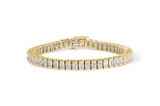 14K Yellow Gold 2.00 Cttw Princess-Cut Diamond Classic Link 7" Bracelet (I-J Color, I1-I2 Clarity) WEM Support (www.WEM.support)
