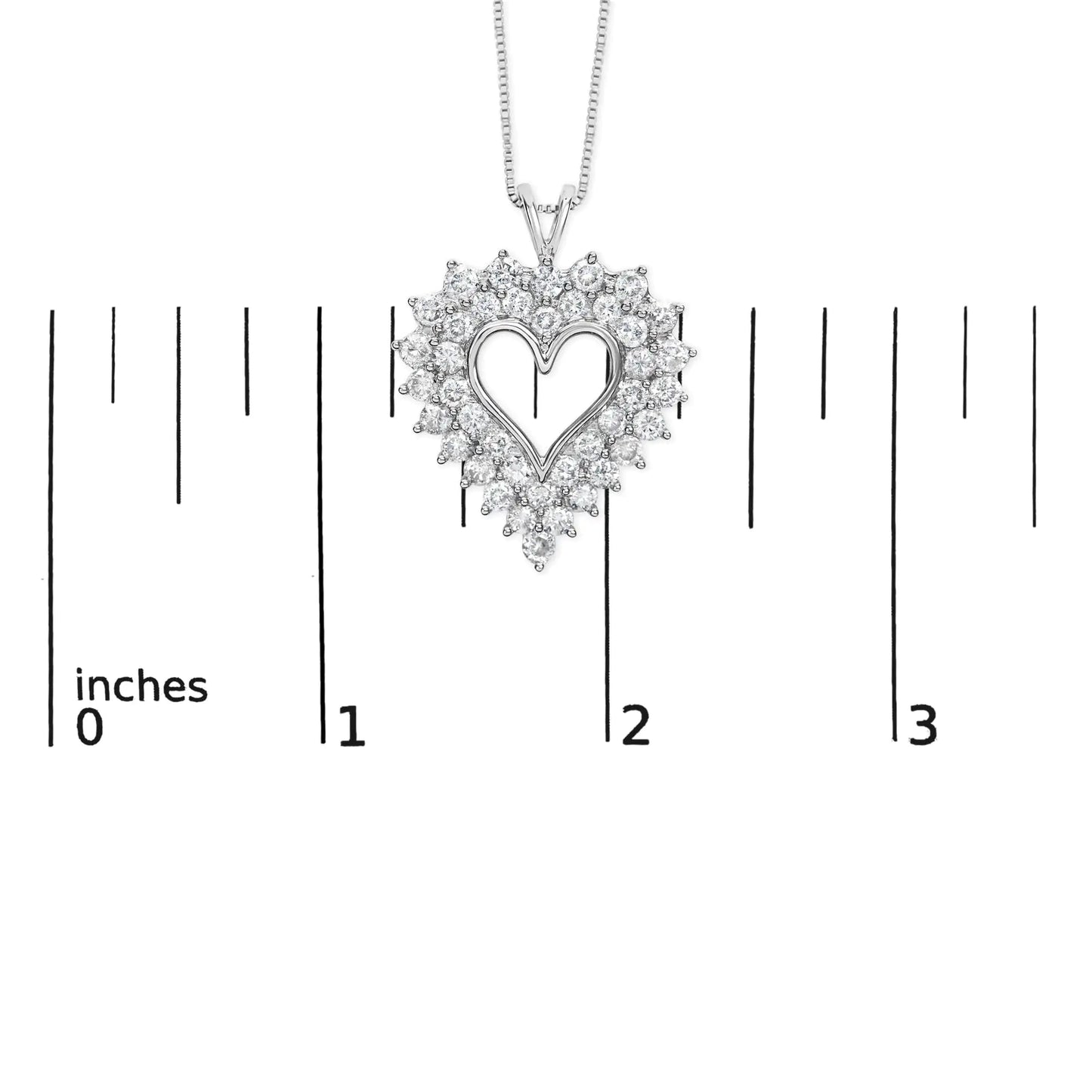 925 Sterling Silver 4.0 Cttw Diamond Two Row Open Heart 18" Pendant Necklace (I-J Color, I2-I3 Clarity) WEM Support (www.WEM.support)