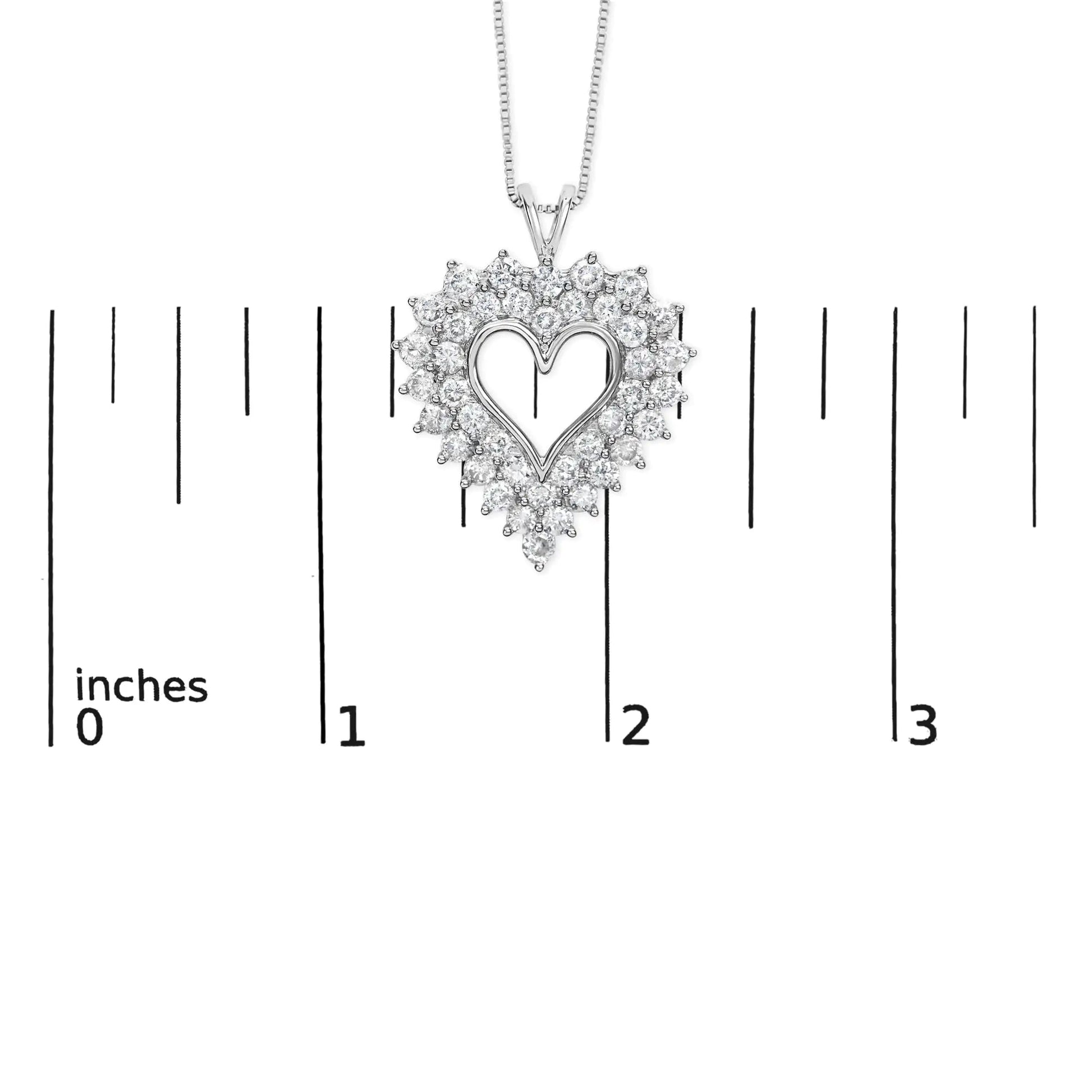 925 Sterling Silver 4.0 Cttw Diamond Two Row Open Heart 18" Pendant Necklace (I-J Color, I2-I3 Clarity) WEM Support (www.WEM.support)