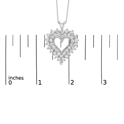 925 Sterling Silver 4.0 Cttw Diamond Two Row Open Heart 18" Pendant Necklace (I-J Color, I2-I3 Clarity) WEM Support (www.WEM.support)