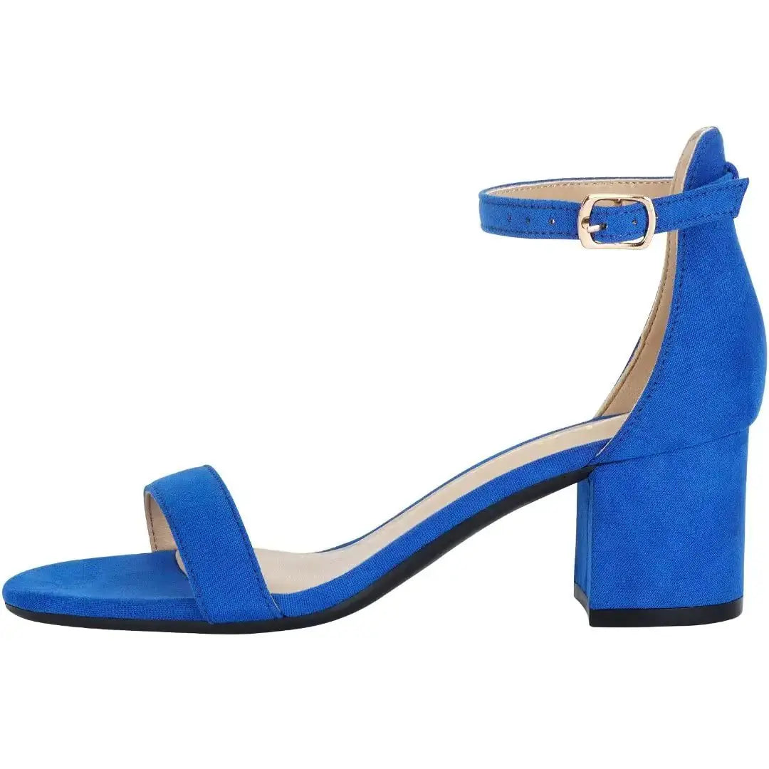 Women's Strappy Chunky Block Low Heeled Sandals 2 Inches Open Toe Ankle Strap High Heel Dress Sandals Daily Work Party Shoes 7 Velvet Blue blue block heel sandals My Store