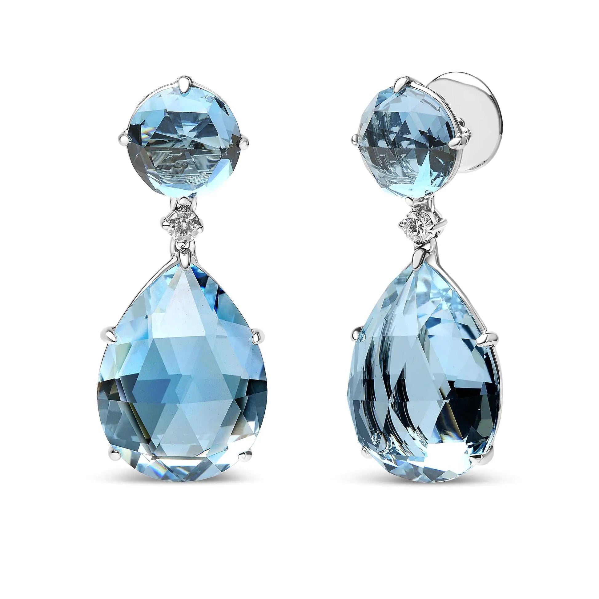18K White Gold 1/5 Cttw Diamond with Round London Blue Topaz and 20 x 15mm Pear Cut Sky Blue Topaz Gemstone Dangle Earring (G-H Color, SI1-SI2 Clarity) WEM Support (www.WEM.support)