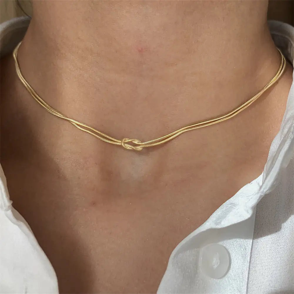 Stainless Steel Valentine's Day Knot Snake Chain Necklace Hand Knotted Bracelet WEM Support (www.WEM.support)
