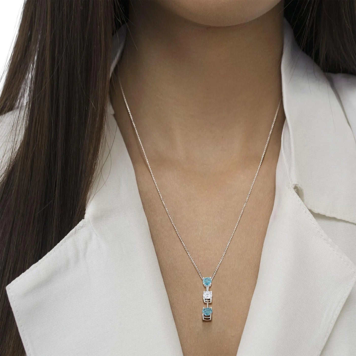 14K White Gold 1 1/3 cttw White and Treated Blue Diamond Pendant Necklace (H-I, SI2-I1) WEM Support (www.WEM.support)