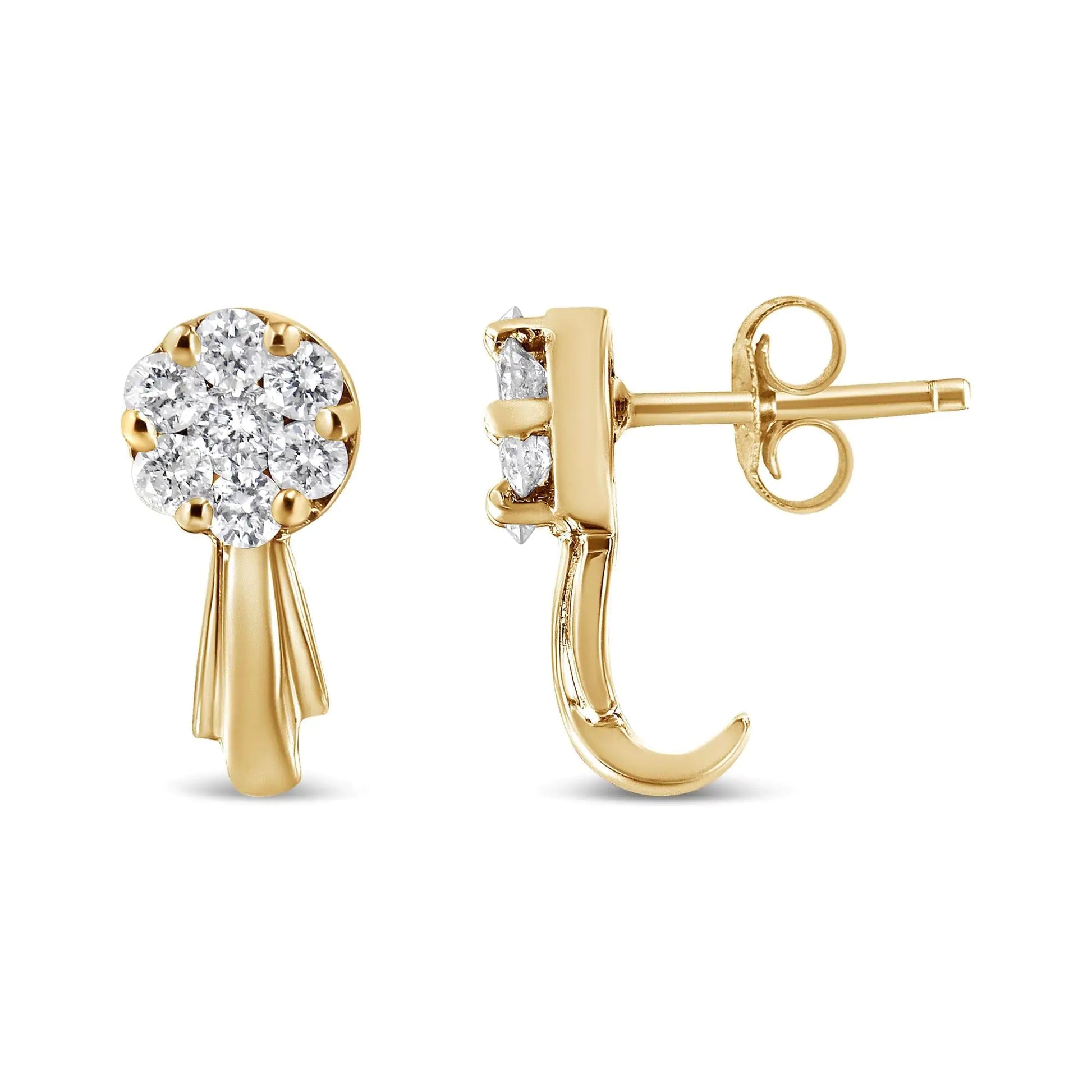 14K Gold 3/4 Cttw Diamond Floral Cluster Drop and Dangle Stud Earrings (H-I Color, I1-I2 Clarity) WEM Support (www.WEM.support)