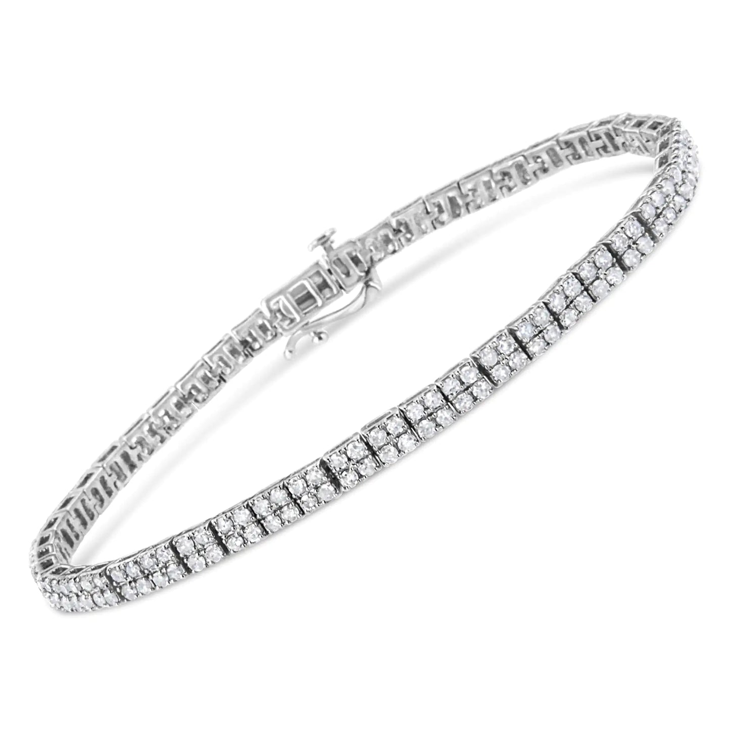 .925 Sterling Silver 3.0 Cttw Prong-Set Round Diamond 2 Row Link Tennis Bracelet (I-J Color, I3 Clarity) - 7.25" WEM Support (www.WEM.support)