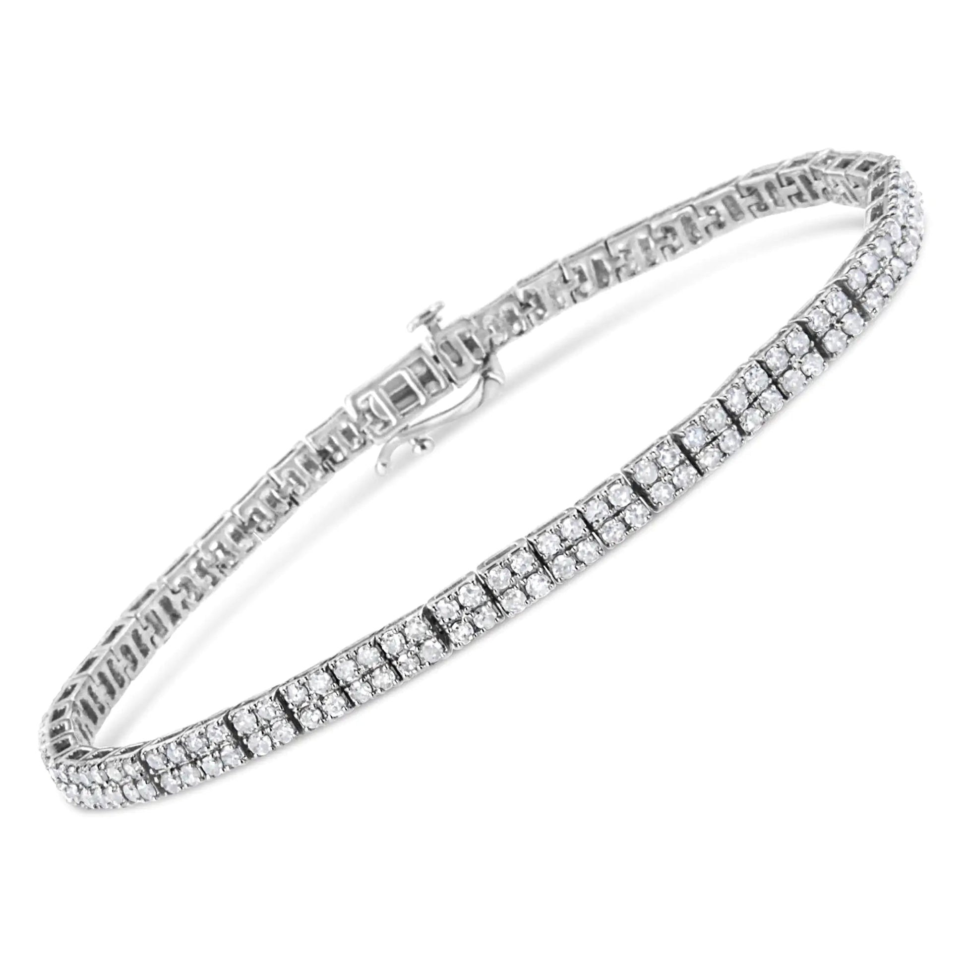 .925 Sterling Silver 3.0 Cttw Prong-Set Round Diamond 2 Row Link Tennis Bracelet (I-J Color, I3 Clarity) - 7.25" WEM Support (www.WEM.support)