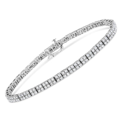 .925 Sterling Silver 3.0 Cttw Prong-Set Round Diamond 2 Row Link Tennis Bracelet (I-J Color, I3 Clarity) - 7.25" WEM Support (www.WEM.support)