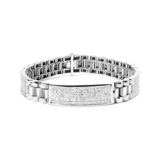 14K White Gold 12.0 Cttw Men's Invisible Set Princess Diamond Tennis Bracelet (G-H Color, VS1-VS2 Clarity) - Size 8.5" Inches WEM Support (www.WEM.support)