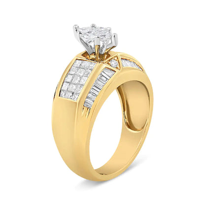 14K Yellow and White Gold 1 3/4 Cttw Round, Baguette, Princess and Pie-Cut Diamond Ring (H-I Color, SI1-SI2 Clarity) WEM Support (www.WEM.support)