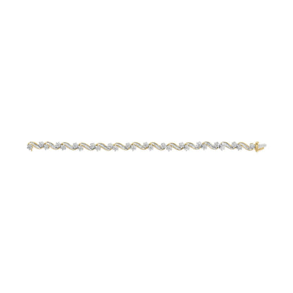 10k Yellow Gold 3.00 Cttw Round-Cut and Baguette-Cut Floral Link 7.25" Bracelet (I-J Color, I1-I2 Clarity) WEM Support (www.WEM.support)