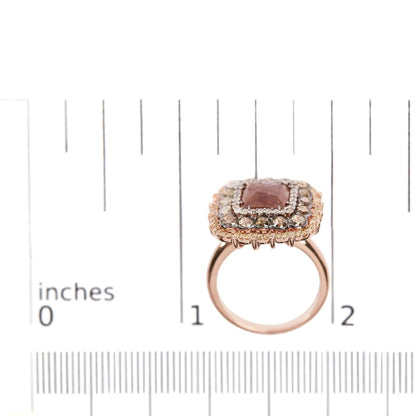 14K Rose Gold 4 1/3 Cttw Fancy Color Rose Cut Diamond Triple Halo Cocktail Ring (Fancy Color, I1-I2 Clarity) - Size 7 WEM Support (www.WEM.support)