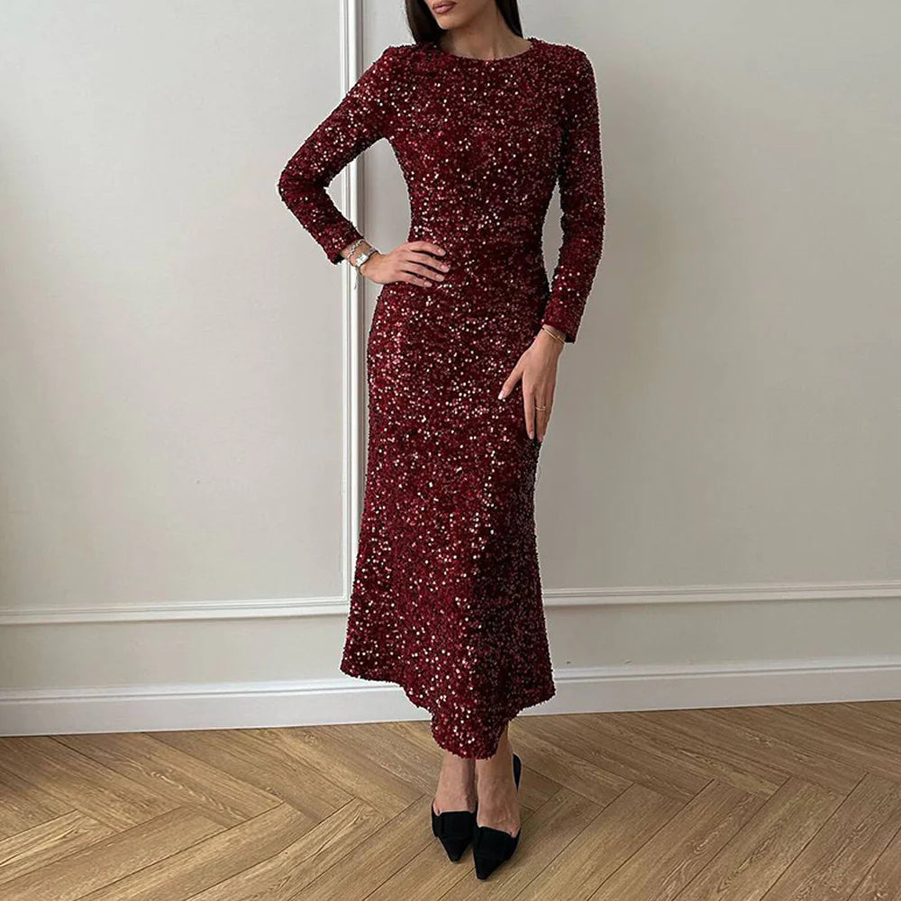 Women's Casual Slim Fit Velvet Bead Dress WEM Support (www.WEM.support)