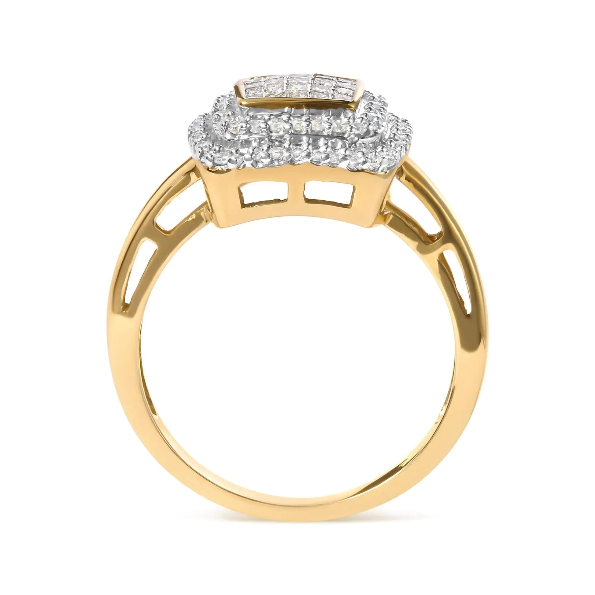 10K Yellow Gold 1/2 cttw Round and Princess Diamond Composite Head and Halo Ring (H-I Color, SI1-SI2 Clarity) WEM Support (www.WEM.support)