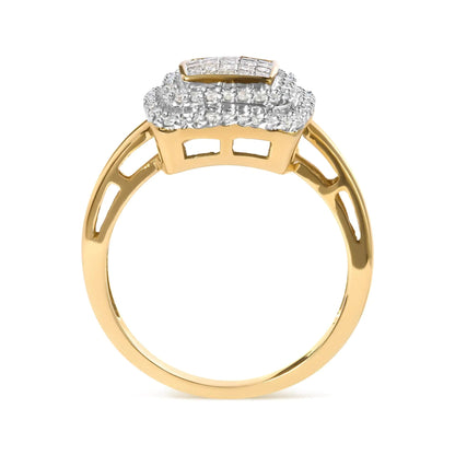 10K Yellow Gold 1/2 cttw Round and Princess Diamond Composite Head and Halo Ring (H-I Color, SI1-SI2 Clarity) WEM Support (www.WEM.support)