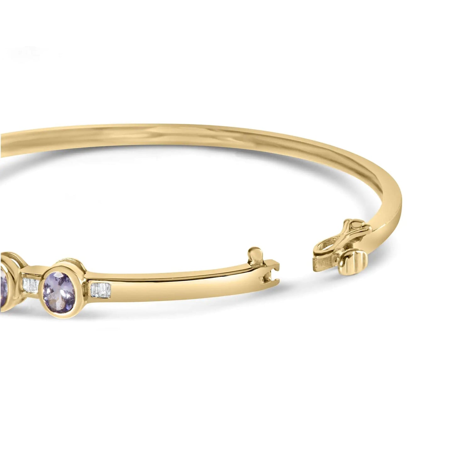 14K Yellow Gold Alternating Bezel Set 5MM Oval Shaped Tanzanite and 1/5 Cttw Diamond Bangle Bracelet (H-I Color, VS2-SI1 Clarity) - Fit's wrists up to 7.25" Inches WEM Support (www.WEM.support)