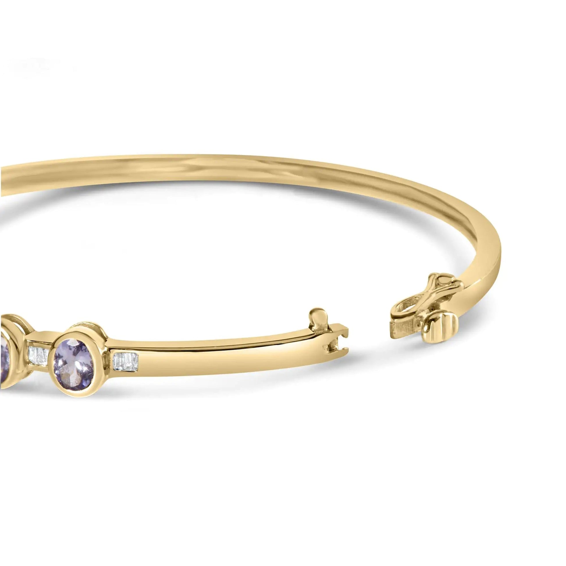 14K Yellow Gold Alternating Bezel Set 5MM Oval Shaped Tanzanite and 1/5 Cttw Diamond Bangle Bracelet (H-I Color, VS2-SI1 Clarity) - Fit's wrists up to 7.25" Inches WEM Support (www.WEM.support)