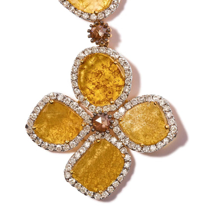 14K Yellow Gold 16 7/8 Cttw Fancy Yellow Rose Cut Diamond 16" Collar Necklace with 4 Leaf Clover Drop (Fancy Yellow/I-J Color, I1-I2 Clarity) WEM Support (www.WEM.support)