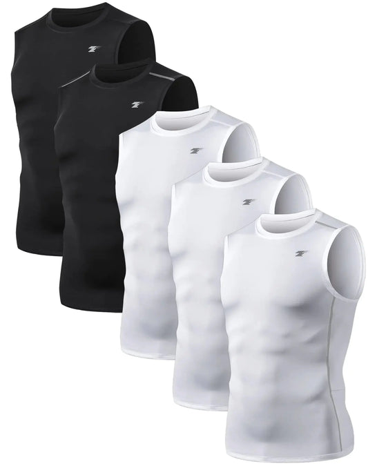 TELALEO 5 Pack Men's Athletic Compression Shirts Sleeveless Workout Tank Top Sports Base Layer Running Basketball Black/White(five Pack) Medium My Store
