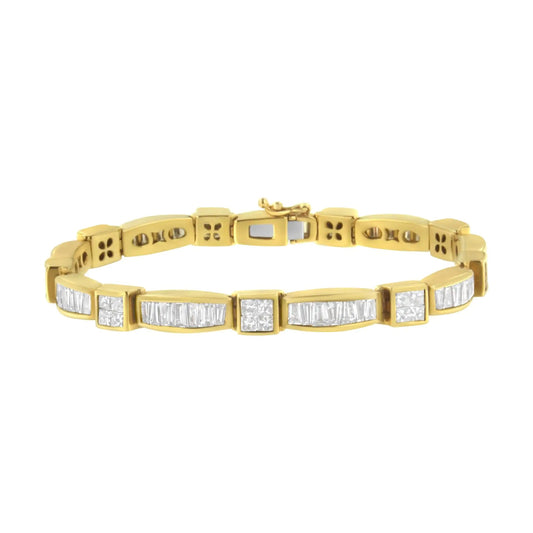 14K Yellow Gold Multi--Cut Diamond Box Square Link Bracelet(7.33 cttw,H-I Color,SI1-SI2 Clarity) WEM Support (www.WEM.support)
