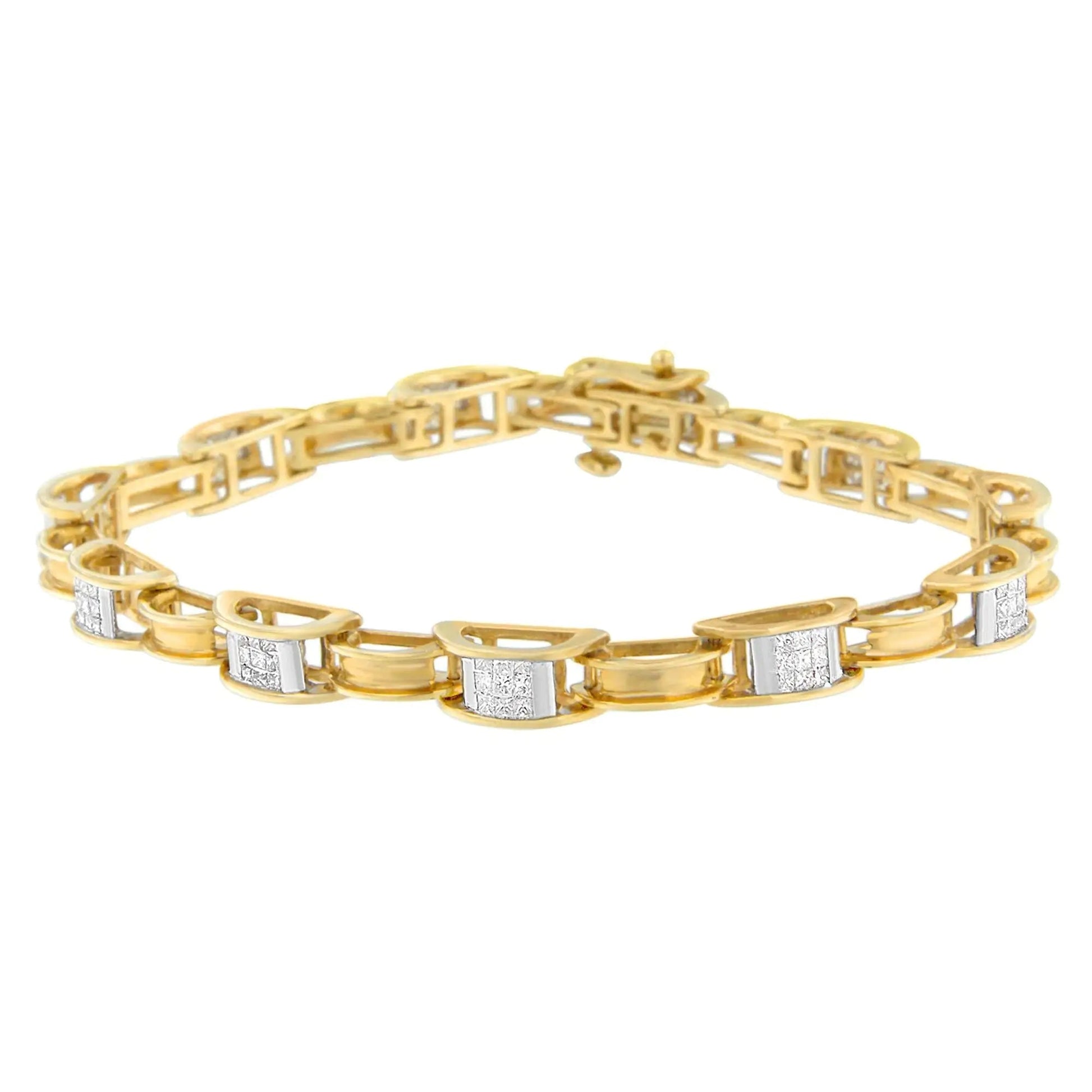 14K Yellow Gold Princess Cut Diamond Chain Link Bracelet (1.00 cttw, H-I Color, SI1-SI2 Clarity) WEM Support (www.WEM.support)