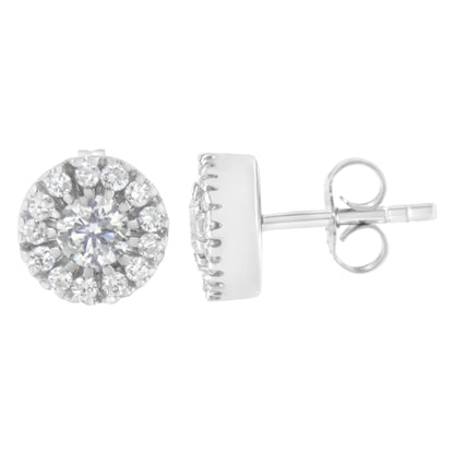 14k White Gold 1 cttw Diamond Halo Stud Earrings (I-J Clarity, I1-I2 Color) WEM Support (www.WEM.support)