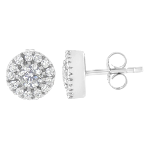 14k White Gold 1 cttw Diamond Halo Stud Earrings (I-J Clarity, I1-I2 Color) WEM Support (www.WEM.support)