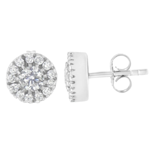 14k White Gold 1 cttw Diamond Halo Stud Earrings (I-J Clarity, I1-I2 Color) WEM Support (www.WEM.support)