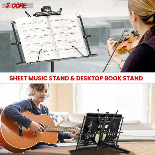 Suporte Musical 5Core para Partituras Portátil Tripé Ajustável e Dobrável Porta-Notas Preto Superior WEM Support (www.WEM.support)