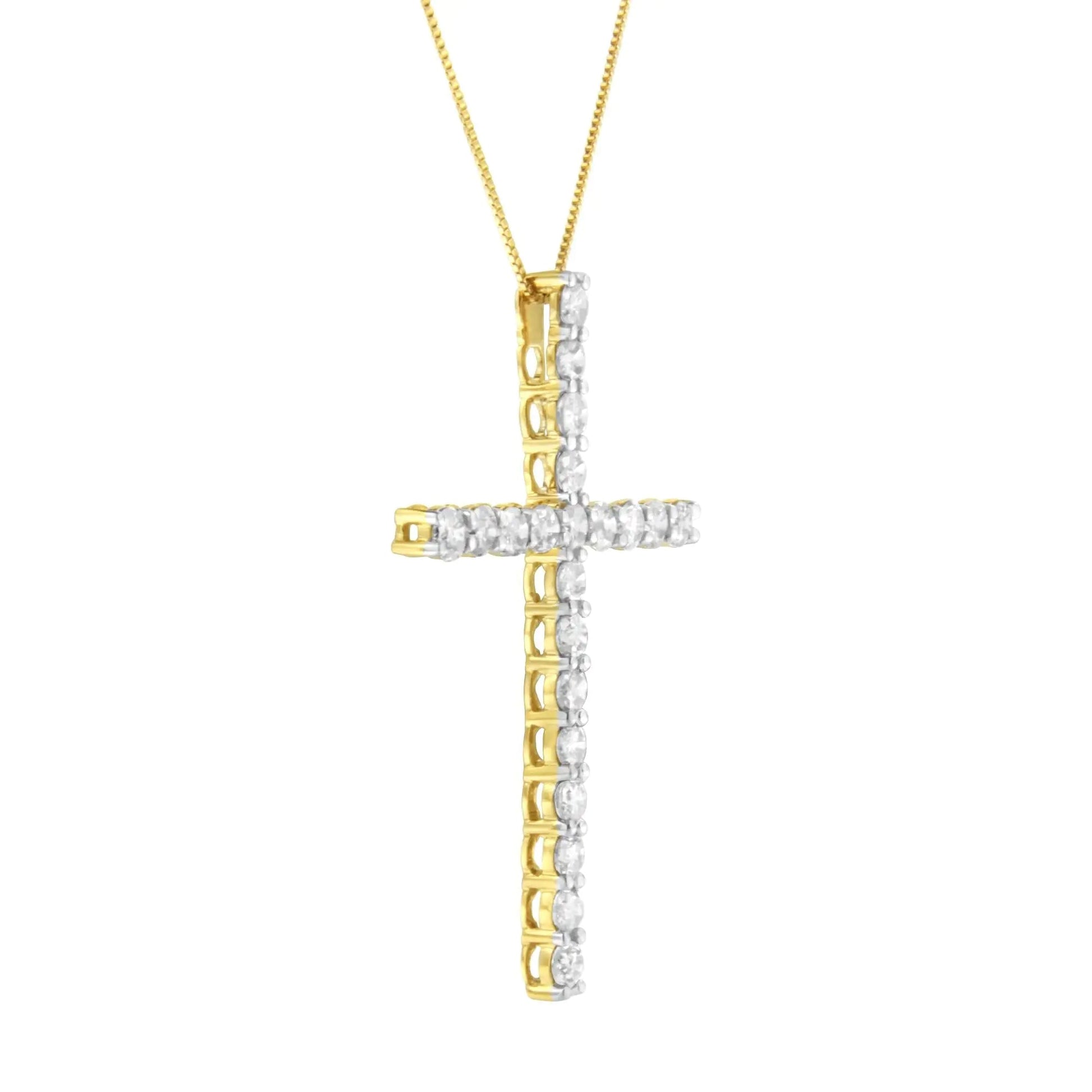 10K Yellow Gold Plated .925 Sterling Silver 4.0 Cttw Round Cut Diamond Cross Pendant Necklace (J-K Color, I1-I2 Clarity) - 18" WEM Support (www.WEM.support)