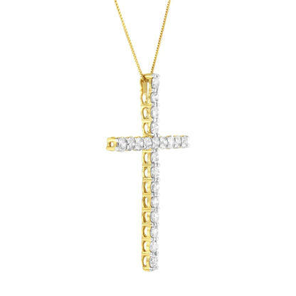 10K Yellow Gold Plated .925 Sterling Silver 4.0 Cttw Round Cut Diamond Cross Pendant Necklace (J-K Color, I1-I2 Clarity) - 18" WEM Support (www.WEM.support)