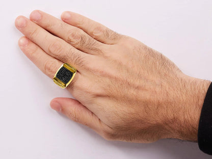 10K Yellow Gold 1 1/4 Cttw Black Diamond Cluster Gent's Band Ring (Treated Black Color, I2-I3 Clarity) WEM Support (www.WEM.support)