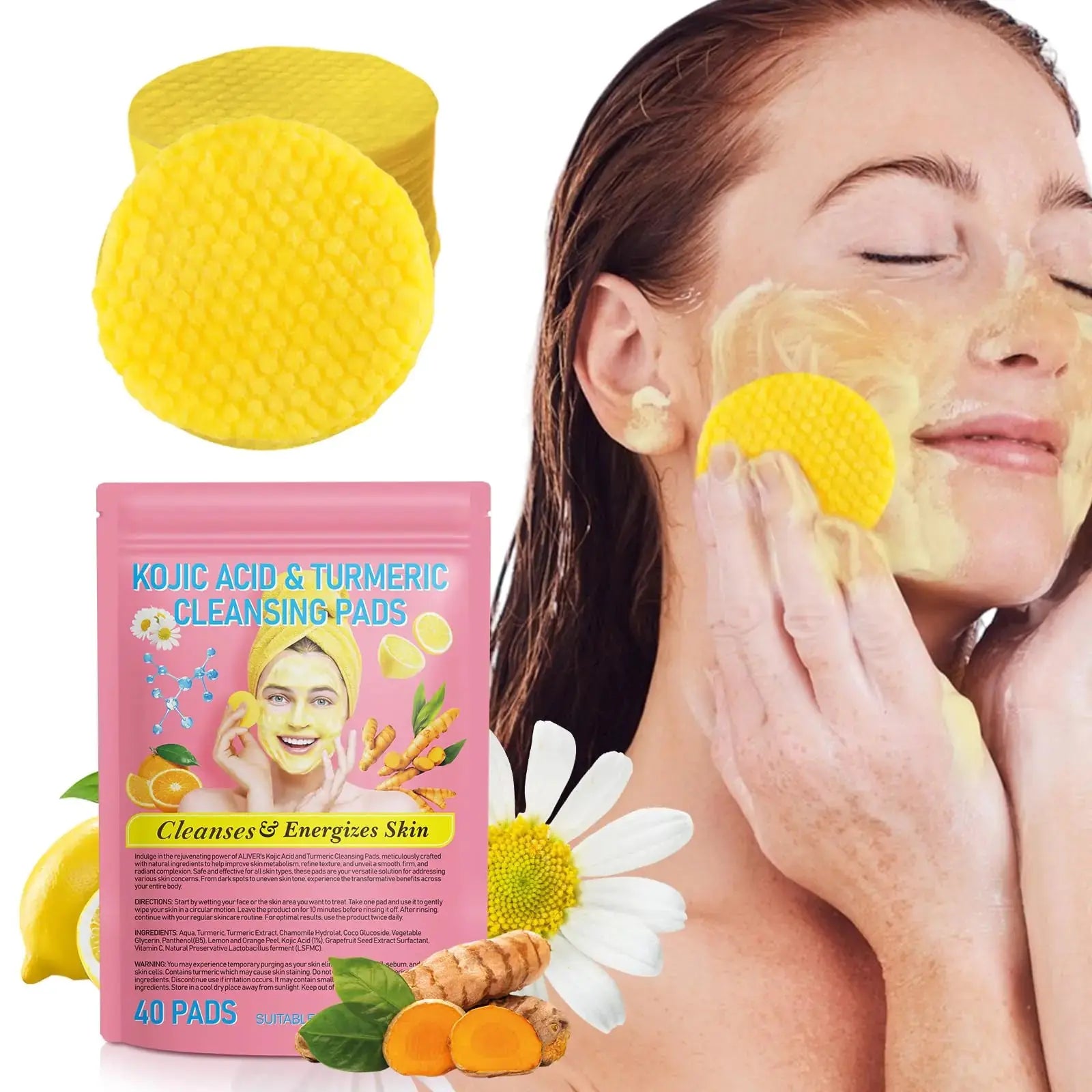 Turmeric Kojic Acid Cleansing Pads, Kojic Acid And Turmeric Cleansing Pads Helps Balance Skin Oil And Water, Remove Excess Keratin From The Body'S Skin, 40PCS 40 Count (Pack of 1) My Store